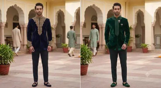 Plush Velvet Bandhgalas & Achkans in Muted Jewel Tones